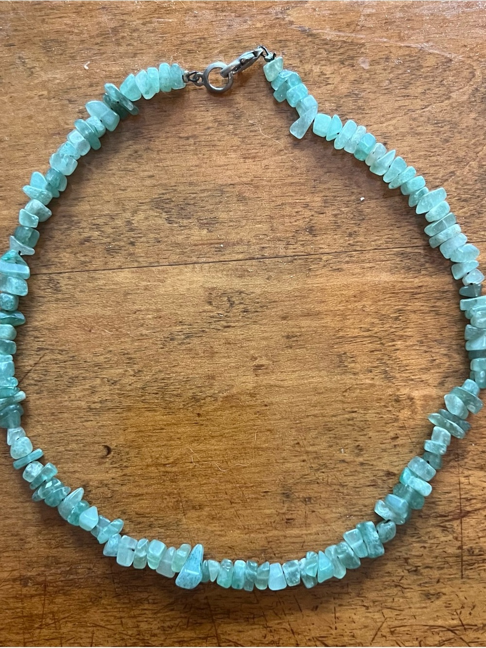 Boho Aqua Stone Chip Necklace | Natural Beaded Choker 15”